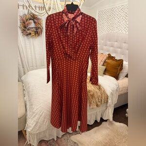 Red western horse head pattern tie neck long dress for boots